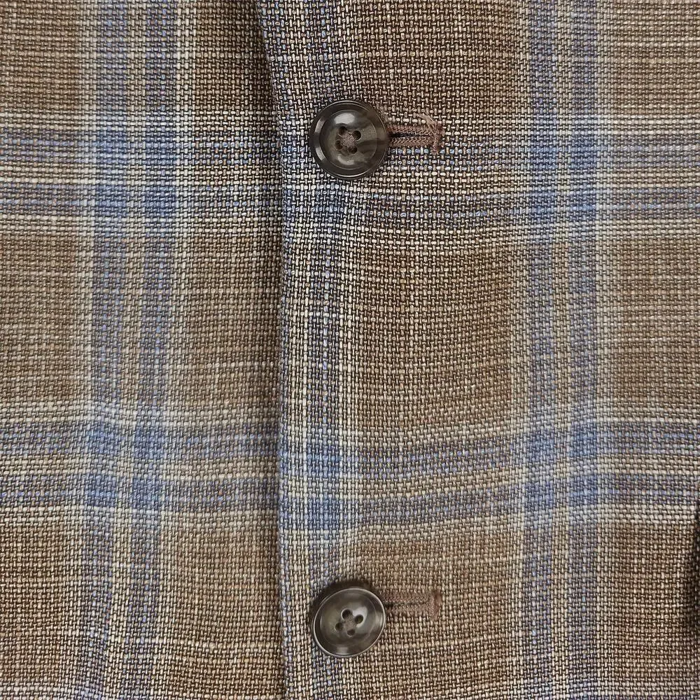Tommy Hilfiger Mens Modern Fit Sport Coat 40L Tan Blue Plaid Stretch Basketweave